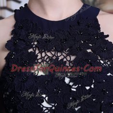 Scoop Sleeveless Lace Up Prom Dress Black Chiffon