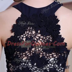 Scoop Sleeveless Lace Up Prom Dress Black Chiffon