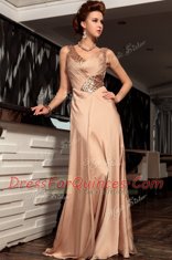 Custom Made Sleeveless Backless Floor Length Beading and Ruching Evening Dress