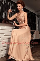 Custom Made Sleeveless Backless Floor Length Beading and Ruching Evening Dress