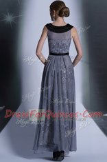 Edgy Scoop Belt Homecoming Dress Grey Side Zipper Sleeveless Floor Length