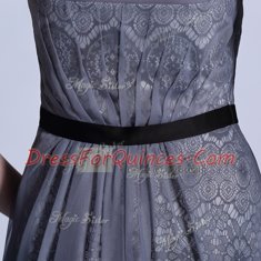 Edgy Scoop Belt Homecoming Dress Grey Side Zipper Sleeveless Floor Length