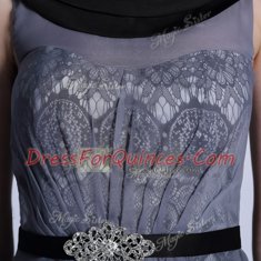 Edgy Scoop Belt Homecoming Dress Grey Side Zipper Sleeveless Floor Length
