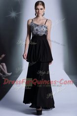 Sequins Floor Length Black Prom Evening Gown Spaghetti Straps Sleeveless Side Zipper