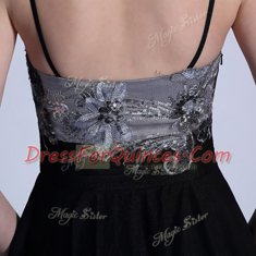 Sequins Floor Length Black Prom Evening Gown Spaghetti Straps Sleeveless Side Zipper