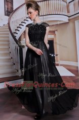 Luxury Scoop Sleeveless Zipper Floor Length Beading and Appliques Dress for Prom
