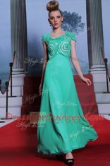 Scoop Floor Length Side Zipper Evening Dress Green for Prom and Party with Appliques