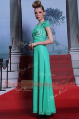 Scoop Floor Length Side Zipper Evening Dress Green for Prom and Party with Appliques
