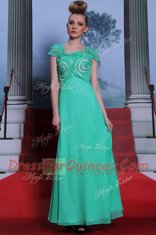 Scoop Floor Length Side Zipper Evening Dress Green for Prom and Party with Appliques
