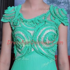 Scoop Floor Length Side Zipper Evening Dress Green for Prom and Party with Appliques