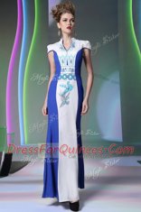 Cap Sleeves Embroidery Zipper Prom Gown