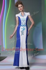 Cap Sleeves Embroidery Zipper Prom Gown