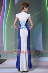 Cap Sleeves Embroidery Zipper Prom Gown