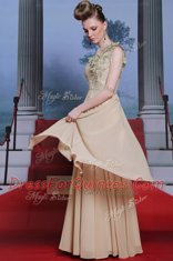 Fancy Floor Length Champagne Prom Gown One Shoulder Sleeveless Side Zipper