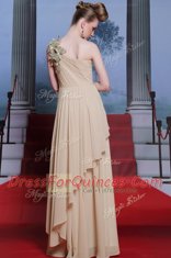 Fancy Floor Length Champagne Prom Gown One Shoulder Sleeveless Side Zipper