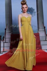 Shining Gold Chiffon Side Zipper Homecoming Dress Sleeveless Floor Length Appliques