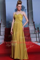 Shining Gold Chiffon Side Zipper Homecoming Dress Sleeveless Floor Length Appliques