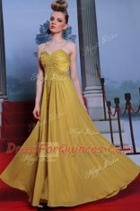 Shining Gold Chiffon Side Zipper Homecoming Dress Sleeveless Floor Length Appliques