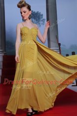 Shining Gold Chiffon Side Zipper Homecoming Dress Sleeveless Floor Length Appliques