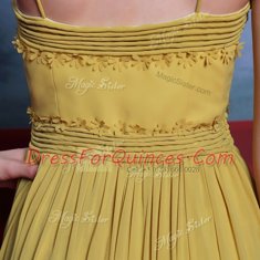 Shining Gold Chiffon Side Zipper Homecoming Dress Sleeveless Floor Length Appliques