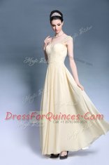 Ankle Length Zipper Evening Dress Champagne for Prom and Party with Lace