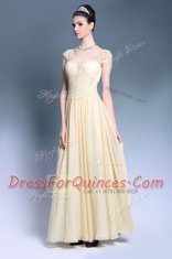 Ankle Length Zipper Evening Dress Champagne for Prom and Party with Lace