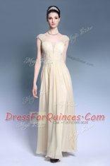 Ankle Length Zipper Evening Dress Champagne for Prom and Party with Lace