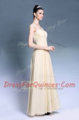 Ankle Length Zipper Evening Dress Champagne for Prom and Party with Lace