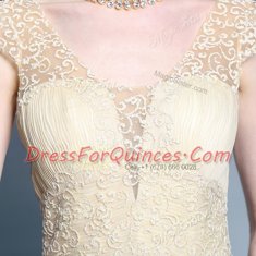 Ankle Length Zipper Evening Dress Champagne for Prom and Party with Lace