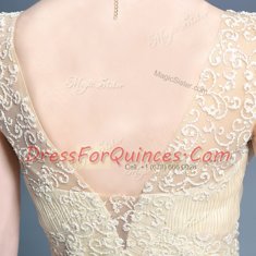 Ankle Length Zipper Evening Dress Champagne for Prom and Party with Lace