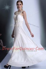 Charming Scoop White Zipper Prom Dresses Beading and Hand Made Flower Sleeveless Floor Length