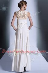 Charming Scoop White Zipper Prom Dresses Beading and Hand Made Flower Sleeveless Floor Length