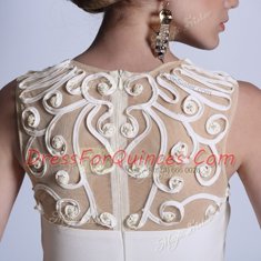 Charming Scoop White Zipper Prom Dresses Beading and Hand Made Flower Sleeveless Floor Length