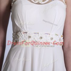 Charming Scoop White Zipper Prom Dresses Beading and Hand Made Flower Sleeveless Floor Length