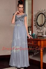 Scoop Sequins Grey Cap Sleeves Chiffon Side Zipper Homecoming Dress for Prom and Party