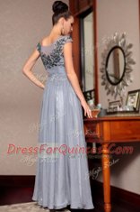 Scoop Sequins Grey Cap Sleeves Chiffon Side Zipper Homecoming Dress for Prom and Party