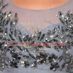 Scoop Sequins Grey Cap Sleeves Chiffon Side Zipper Homecoming Dress for Prom and Party