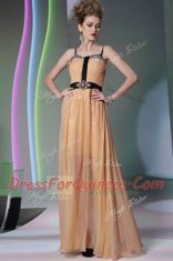 Chiffon Square Sleeveless Zipper Appliques Prom Dresses in Peach