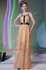 Chiffon Square Sleeveless Zipper Appliques Prom Dresses in Peach