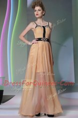 Chiffon Square Sleeveless Zipper Appliques Prom Dresses in Peach