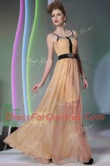 Chiffon Square Sleeveless Zipper Appliques Prom Dresses in Peach