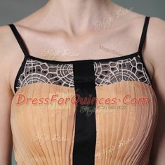 Chiffon Square Sleeveless Zipper Appliques Prom Dresses in Peach