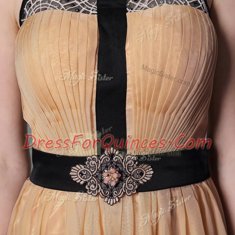 Chiffon Square Sleeveless Zipper Appliques Prom Dresses in Peach