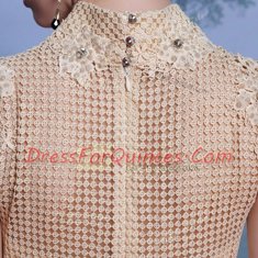Custom Design Sleeveless Chiffon Floor Length Zipper Homecoming Dress in Peach with Beading and Sequins