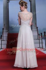 Custom Fit Silver Column/Sheath Bateau Sleeveless Chiffon Floor Length Side Zipper Beading and Lace and Ruching Homecoming Dress