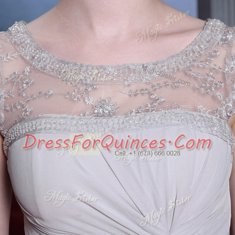 Custom Fit Silver Column/Sheath Bateau Sleeveless Chiffon Floor Length Side Zipper Beading and Lace and Ruching Homecoming Dress