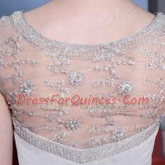 Custom Fit Silver Column/Sheath Bateau Sleeveless Chiffon Floor Length Side Zipper Beading and Lace and Ruching Homecoming Dress