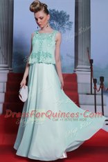 Custom Fit Scalloped Sleeveless Chiffon Prom Gown Embroidery Side Zipper