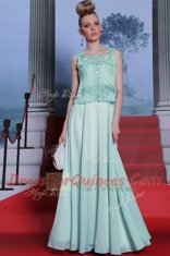 Custom Fit Scalloped Sleeveless Chiffon Prom Gown Embroidery Side Zipper