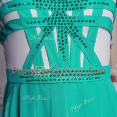 Scoop Cap Sleeves Chiffon Floor Length Side Zipper Evening Dress in Turquoise with Beading